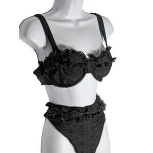 For Love & Lemons 2-piece Bikini Swim Suit XL Black Ruffle Eyelet Sexy Coquette
